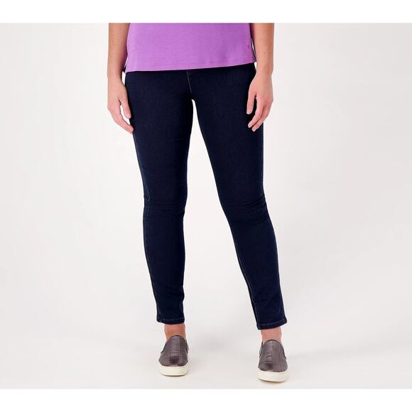Isaac Mizrahi Live! Divine Denim Pull-On Slim-Leg Jeans, Dark Indigo, Size 14T - Picture 1 of 7